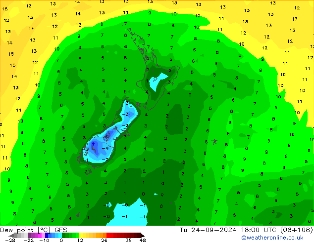 Point de rosée GFS mar 24.09.2024 18 UTC