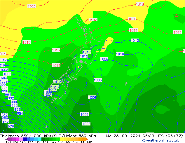 Thck 850-1000 hPa GFS lun 23.09.2024 06 UTC