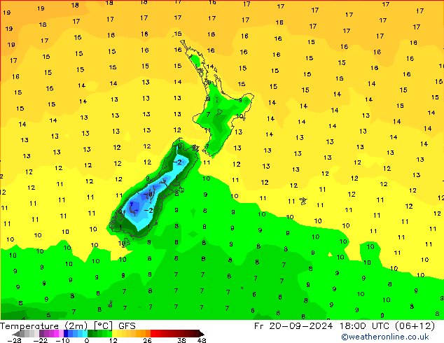 Temperatura (2m) GFS Sex 20.09.2024 18 UTC