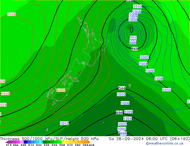 Thck 500-1000гПа GFS сб 28.09.2024 06 UTC