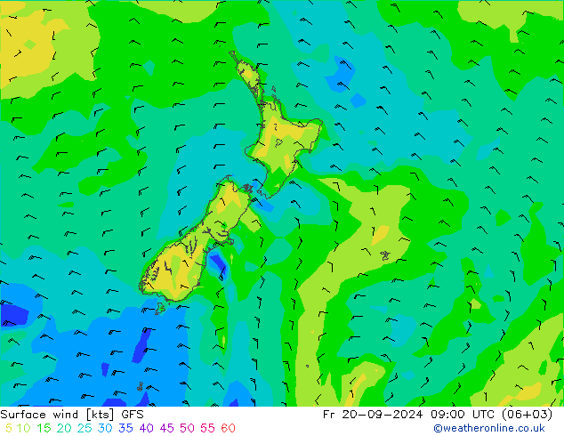 Vent 10 m GFS ven 20.09.2024 09 UTC