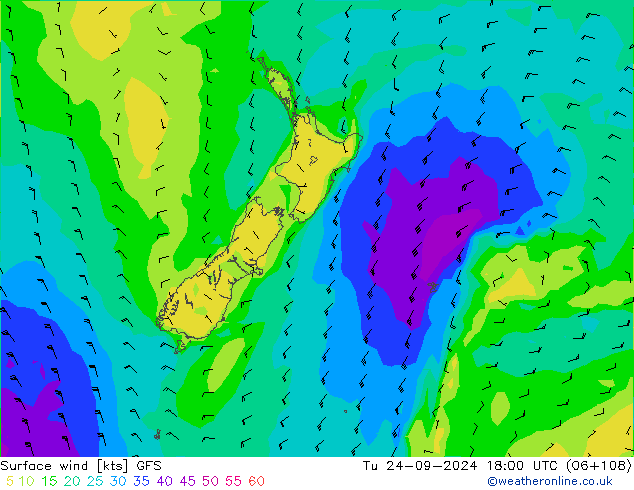 Rüzgar 10 m GFS Sa 24.09.2024 18 UTC