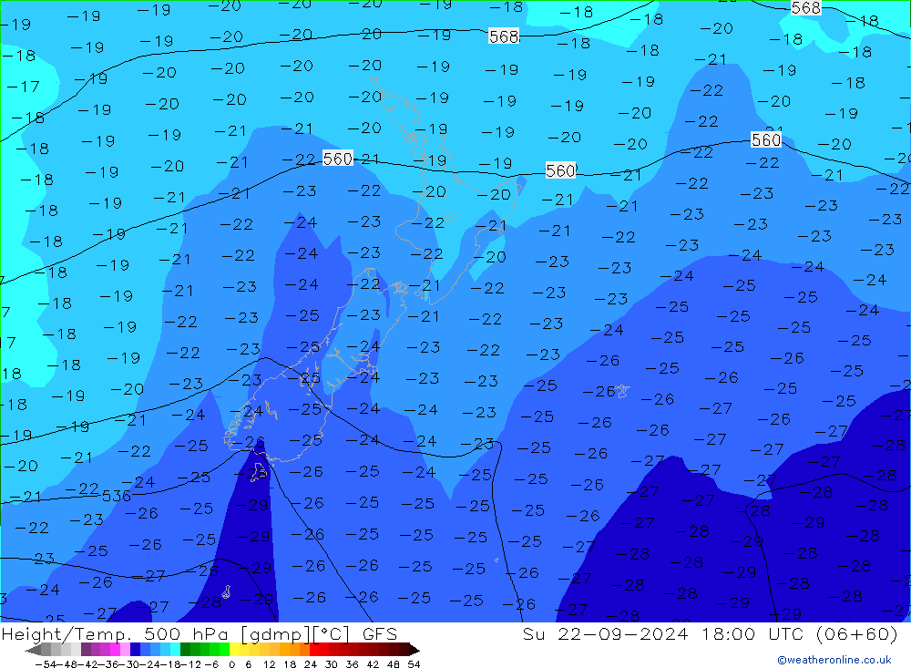 Z500/Rain (+SLP)/Z850 GFS Su 22.09.2024 18 UTC