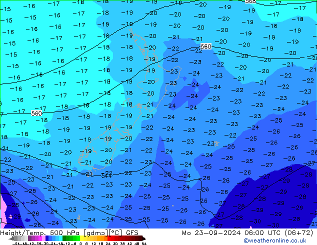 Z500/Rain (+SLP)/Z850 GFS Po 23.09.2024 06 UTC