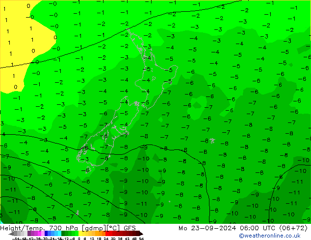 Height/Temp. 700 hPa GFS Seg 23.09.2024 06 UTC