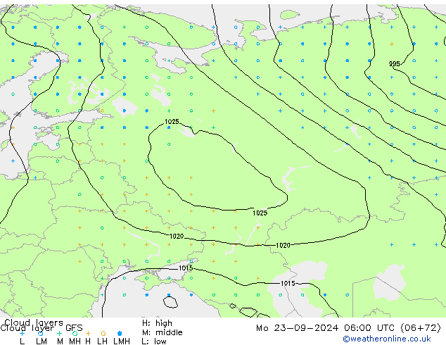 Cloud layer GFS пн 23.09.2024 06 UTC