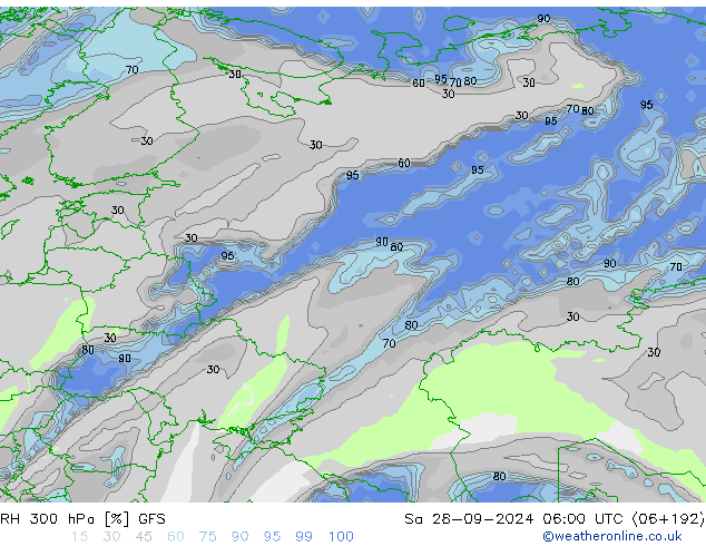 RH 300 hPa GFS Sa 28.09.2024 06 UTC