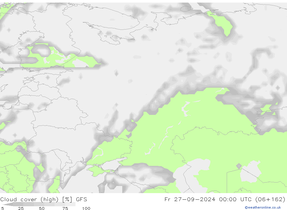 Cloud cover (high) GFS Fr 27.09.2024 00 UTC