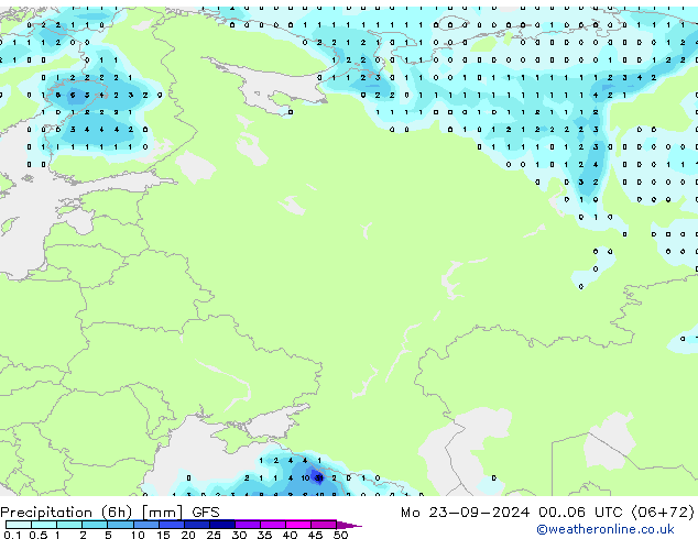 Z500/Rain (+SLP)/Z850 GFS пн 23.09.2024 06 UTC