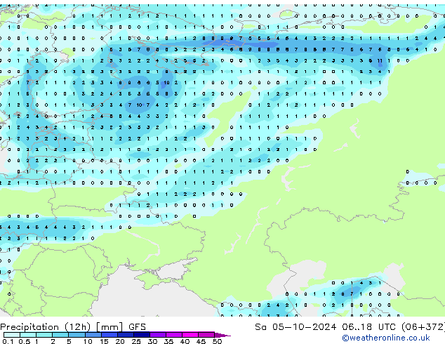 Precipitation (12h) GFS So 05.10.2024 18 UTC