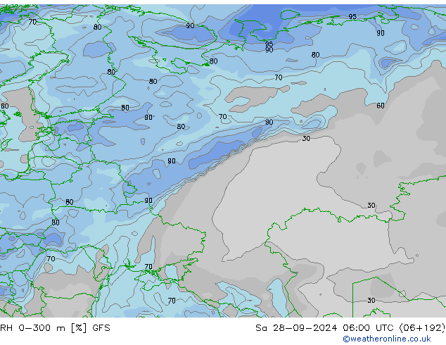 RH 0-300 m GFS Sa 28.09.2024 06 UTC