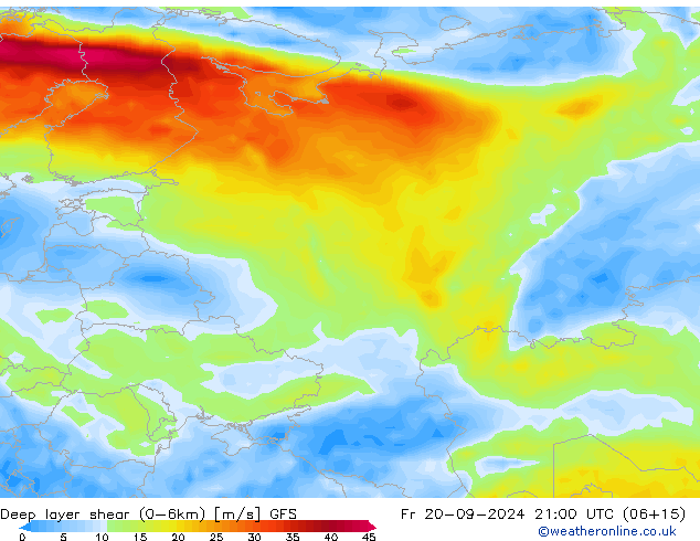 Deep layer shear (0-6km) GFS Sex 20.09.2024 21 UTC