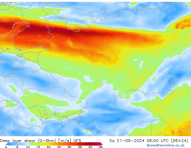 Deep layer shear (0-6km) GFS September 2024