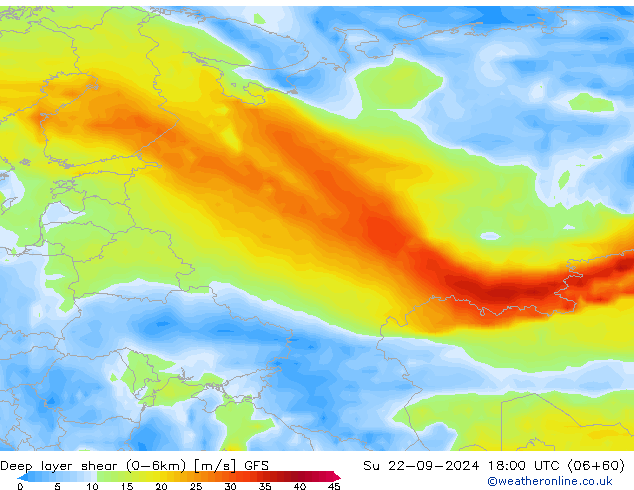 Deep layer shear (0-6km) GFS September 2024