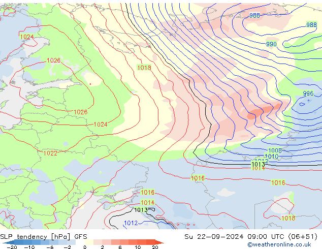 Tendance de pression  GFS dim 22.09.2024 09 UTC