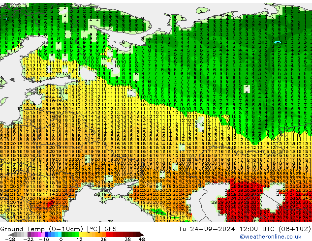 Ground Temp (0-10cm) GFS Tu 24.09.2024 12 UTC