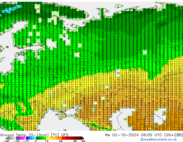 Ground Temp (0-10cm) GFS We 02.10.2024 06 UTC