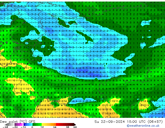 Taupunkt GFS So 22.09.2024 15 UTC