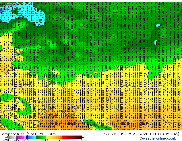 Temperatura (2m) GFS dom 22.09.2024 03 UTC