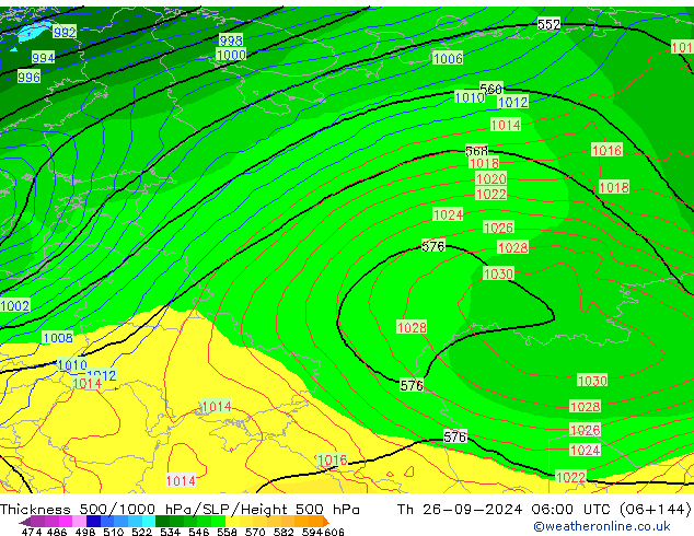 Dikte 500-1000hPa GFS do 26.09.2024 06 UTC