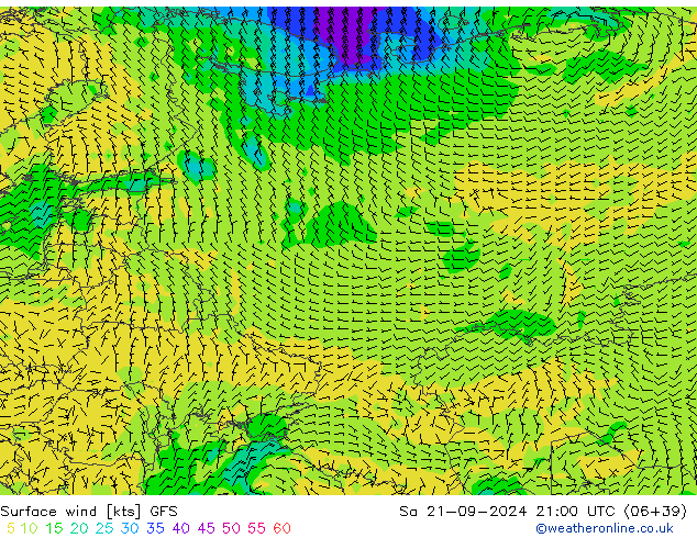 Rüzgar 10 m GFS Cts 21.09.2024 21 UTC