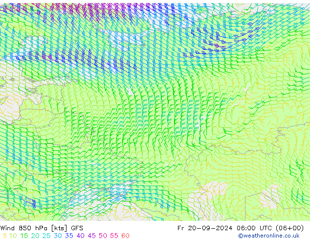 Vent 850 hPa GFS ven 20.09.2024 06 UTC