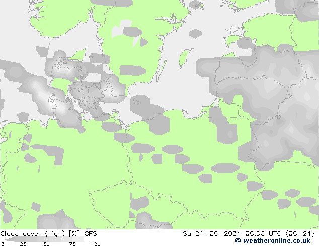 zachmurzenie (wysokie) GFS so. 21.09.2024 06 UTC