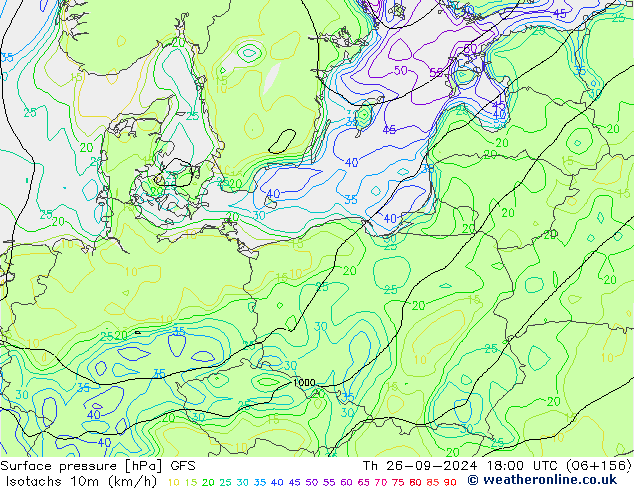 Isotachs (kph) GFS gio 26.09.2024 18 UTC