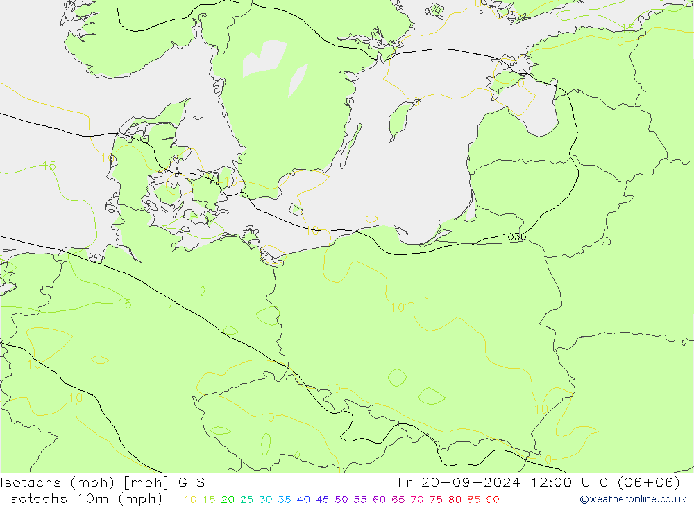 Isotachs (mph) GFS пт 20.09.2024 12 UTC