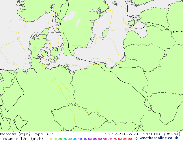 Isotachs (mph) GFS Ne 22.09.2024 12 UTC