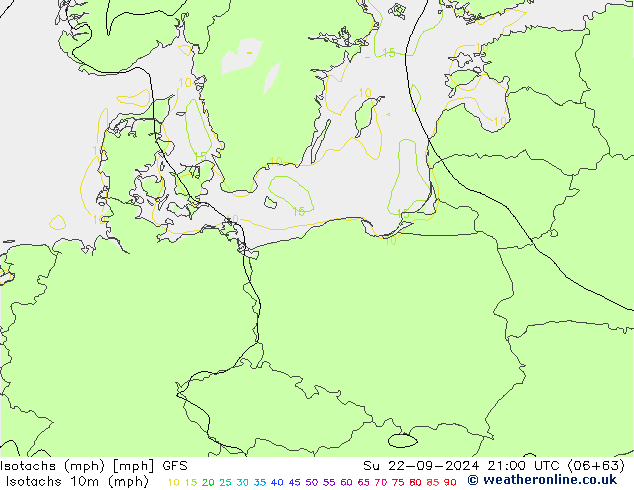 Isotachen (mph) GFS zo 22.09.2024 21 UTC