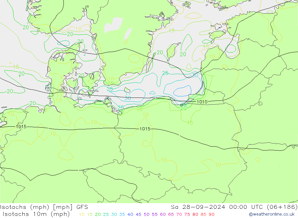 Eşrüzgar Hızları mph GFS Cts 28.09.2024 00 UTC