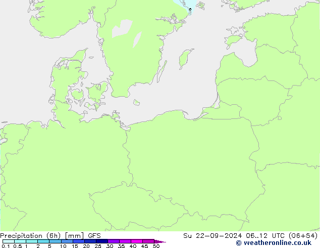 Precipitation (6h) GFS Su 22.09.2024 12 UTC