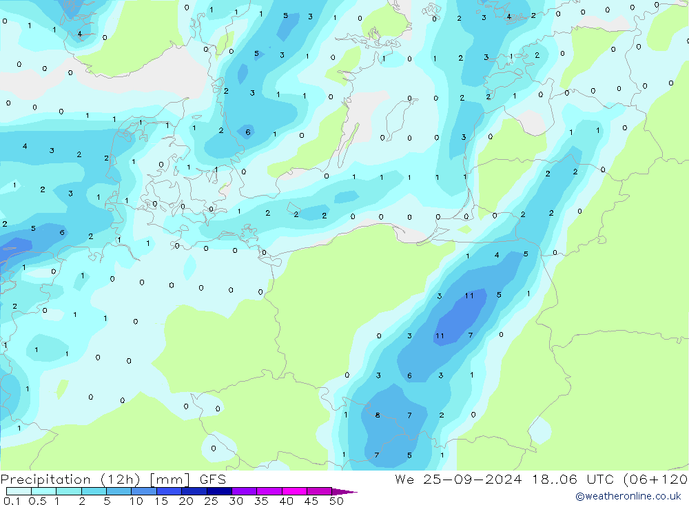 opad (12h) GFS śro. 25.09.2024 06 UTC