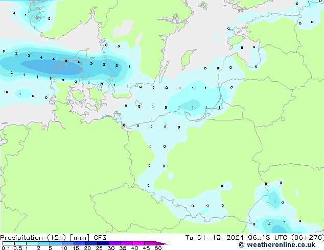 Precipitation (12h) GFS Tu 01.10.2024 18 UTC