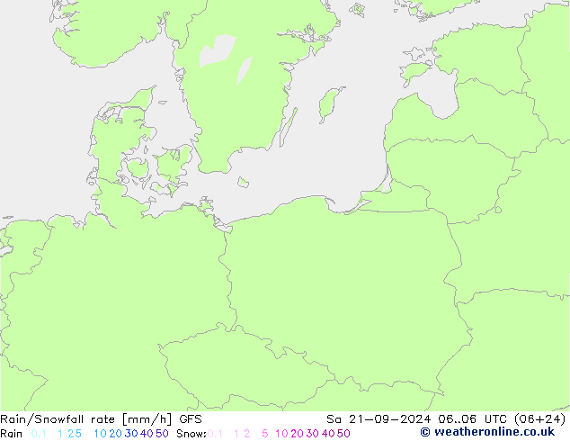 Rain/Snowfall rate GFS so. 21.09.2024 06 UTC