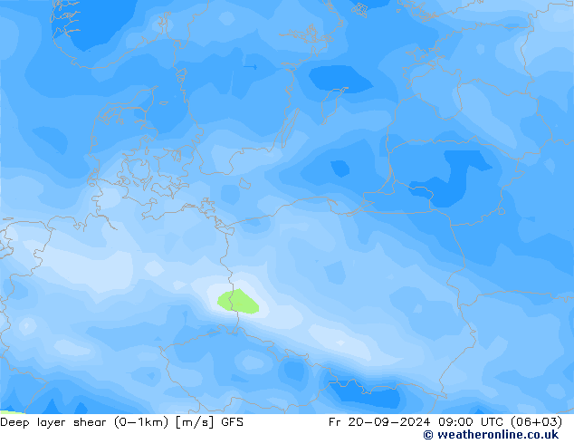 Deep layer shear (0-1km) GFS Září 2024