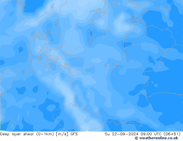 Deep layer shear (0-1km) GFS So 22.09.2024 09 UTC