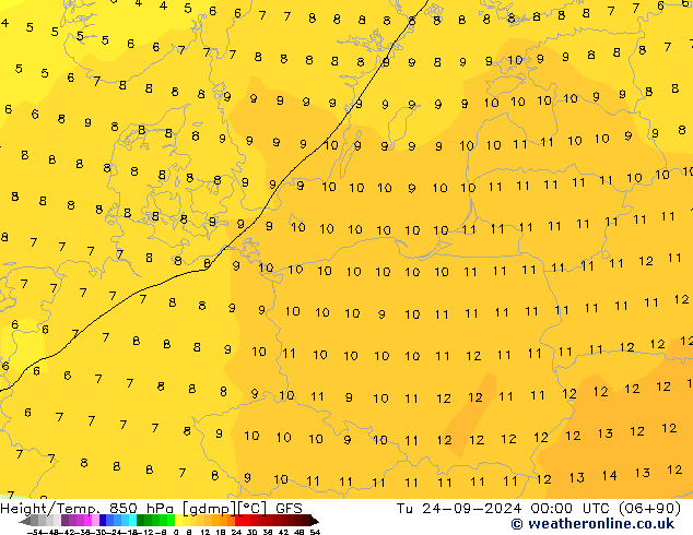 Height/Temp. 850 hPa GFS Tu 24.09.2024 00 UTC