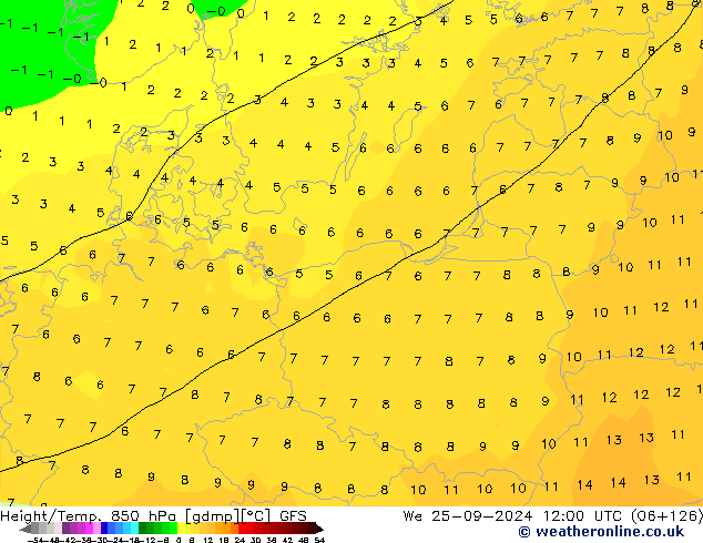 Height/Temp. 850 hPa GFS We 25.09.2024 12 UTC