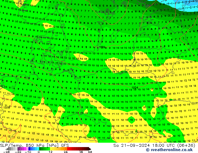 SLP/Temp. 850 hPa GFS za 21.09.2024 18 UTC