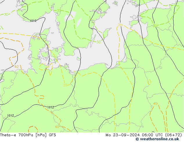 Theta-e 700hPa GFS ma 23.09.2024 06 UTC