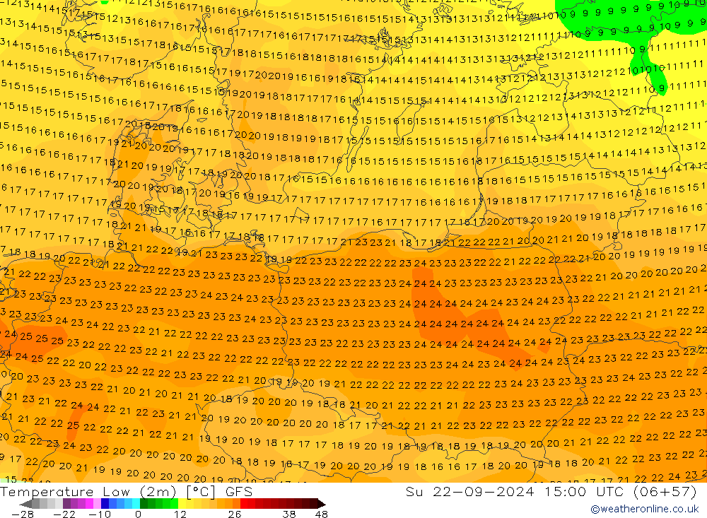 Minumum Değer (2m) GFS Paz 22.09.2024 15 UTC