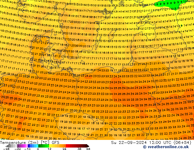 mapa temperatury (2m) GFS nie. 22.09.2024 12 UTC