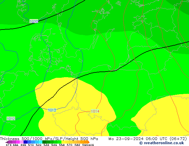 Thck 500-1000hPa GFS Mo 23.09.2024 06 UTC