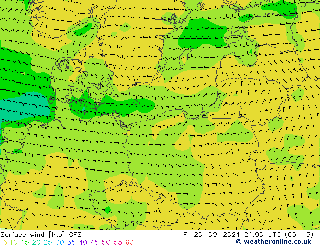 Surface wind GFS Fr 20.09.2024 21 UTC