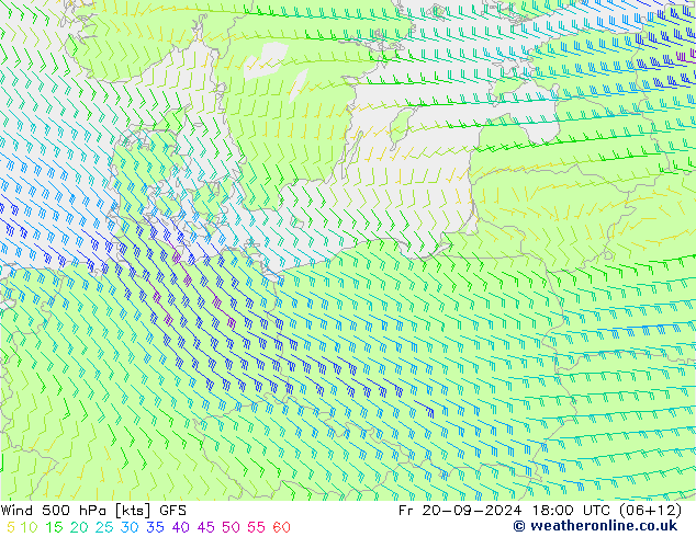 Vento 500 hPa GFS Sex 20.09.2024 18 UTC