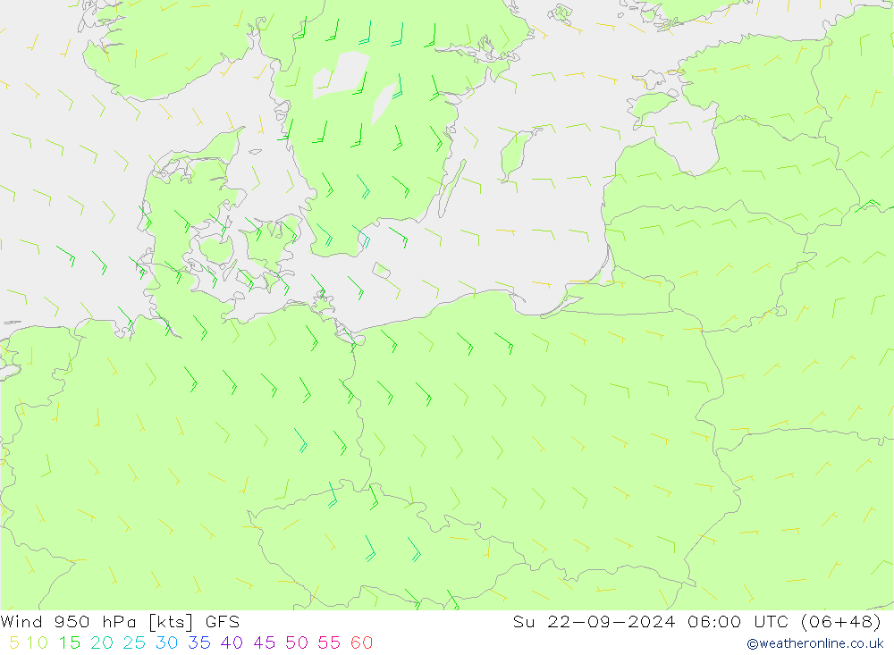 Wind 950 hPa GFS Su 22.09.2024 06 UTC