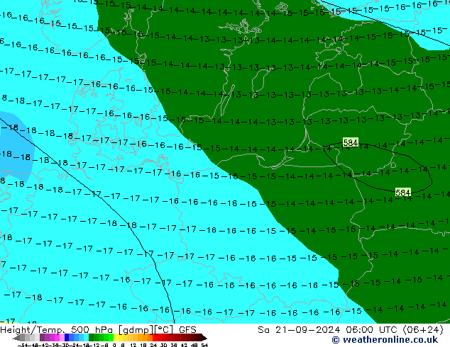 Height/Temp. 500 hPa GFS so. 21.09.2024 06 UTC