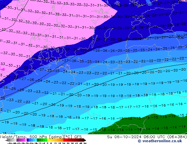 Z500/Rain (+SLP)/Z850 GFS Dom 06.10.2024 06 UTC